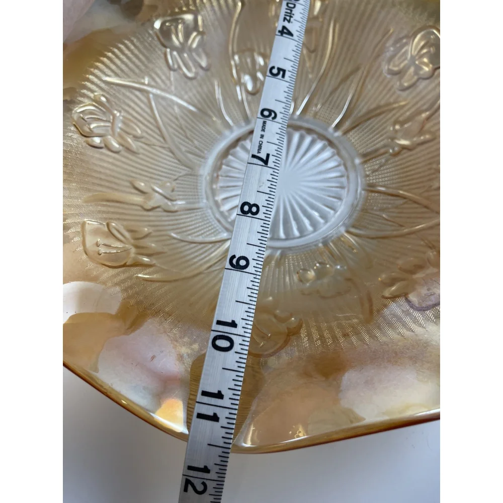 Jeanette Carnival Glass Ruffled Edge Iris And Herringbone Serving Bowl 11.5 In.